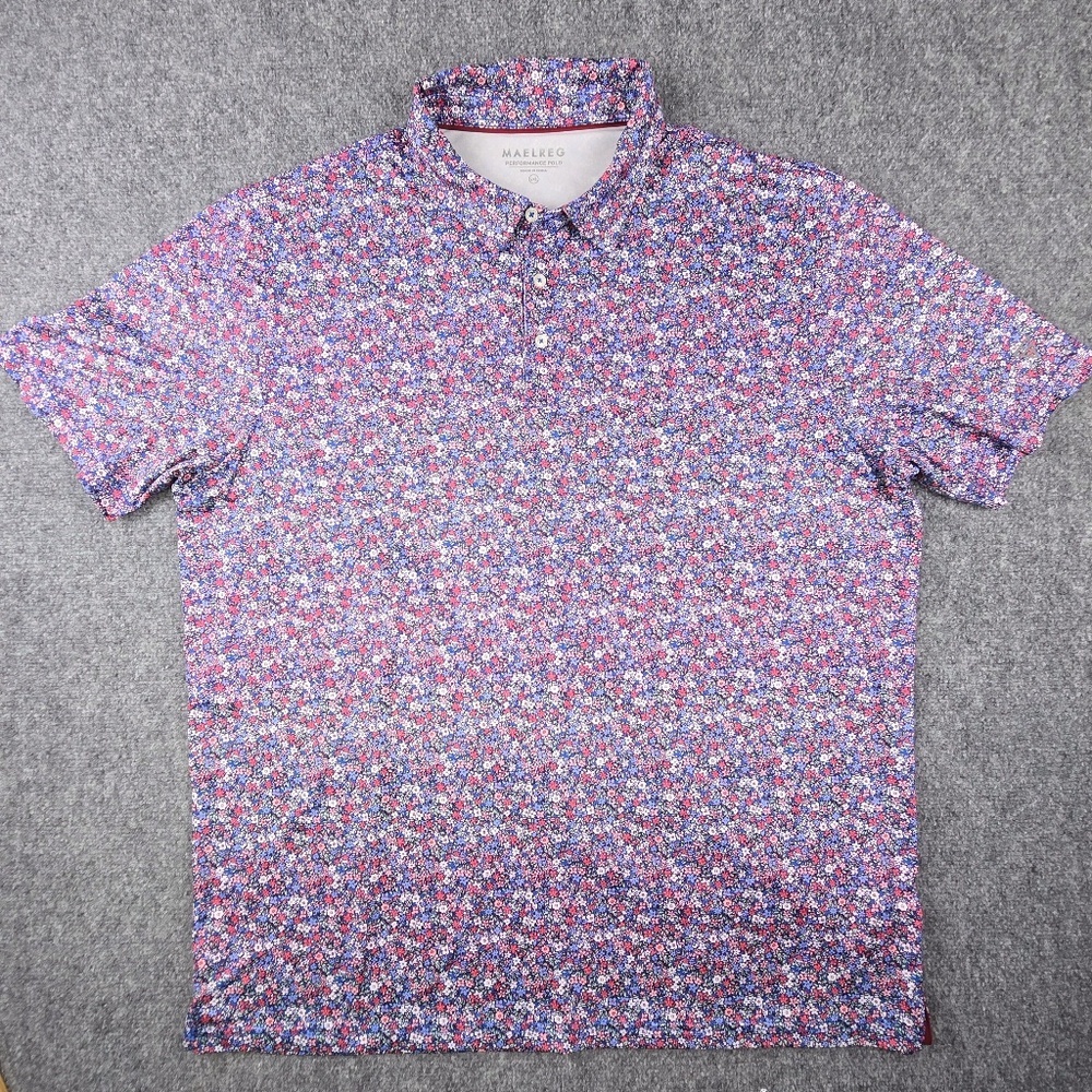 Maelreg Performance "Ditsy Floral" Polo Mens 2XL Floral Golf Shirt Blue Red Pink